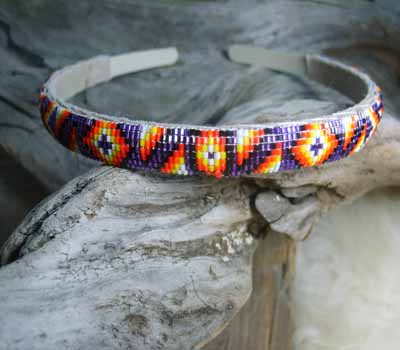 Native American  - Beaded Headband Purple Sparkle
